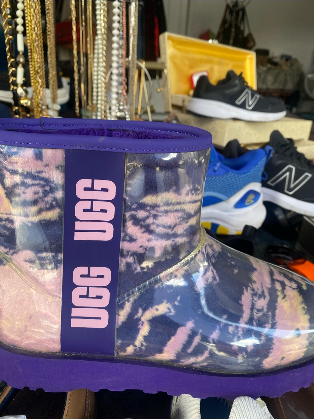 UGG Kids Purple & Pink Tie-Dye Clear Rain Boot